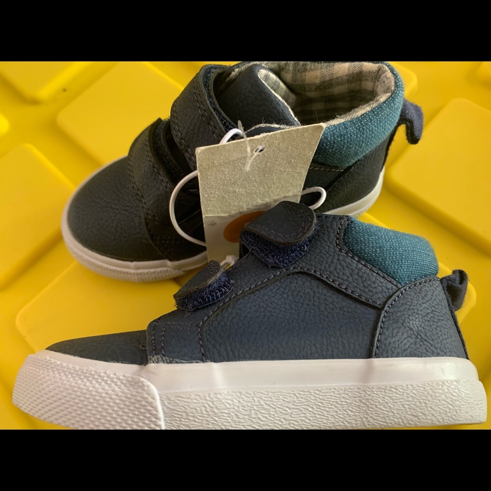 Navy blue & denim high top toddler boy shoes